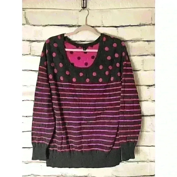 Torrid Womens Size 1 Pink/Gray Striped Long Sleeve Sweater - Picture 1 of 5